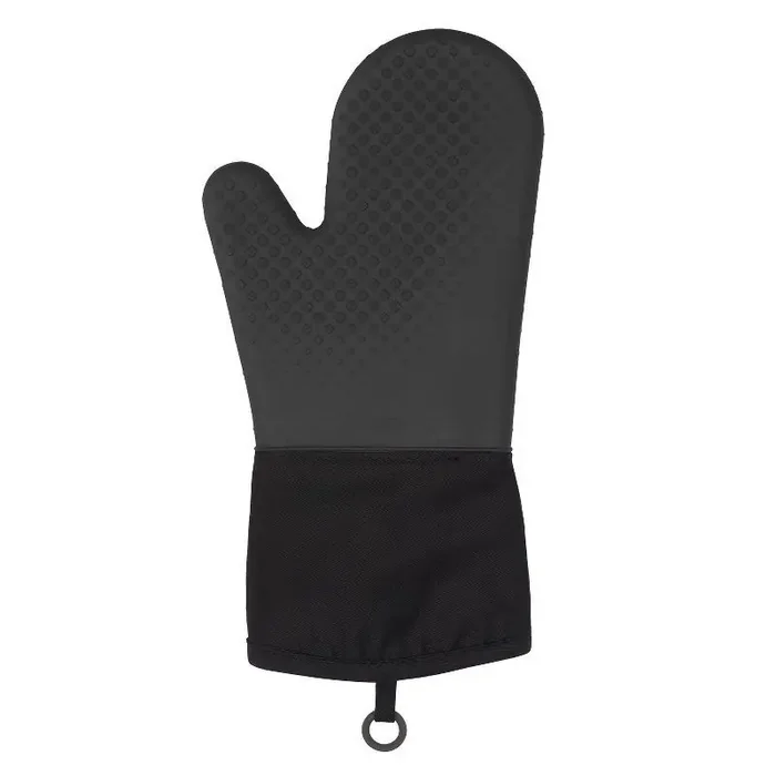 OXO Oven Mitt Black Silicone & Cotton, Machine Washable, 13.3″ x 6.8″, Solid Pattern, Kitchen Textile