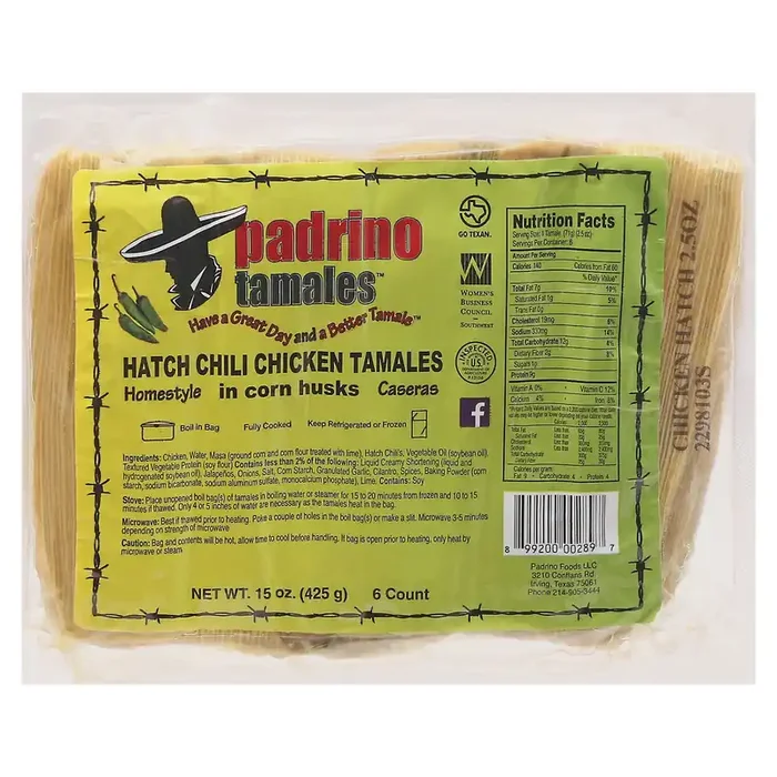 Padrino Homestyle Hatch Chili Chicken Tamales 6 ea