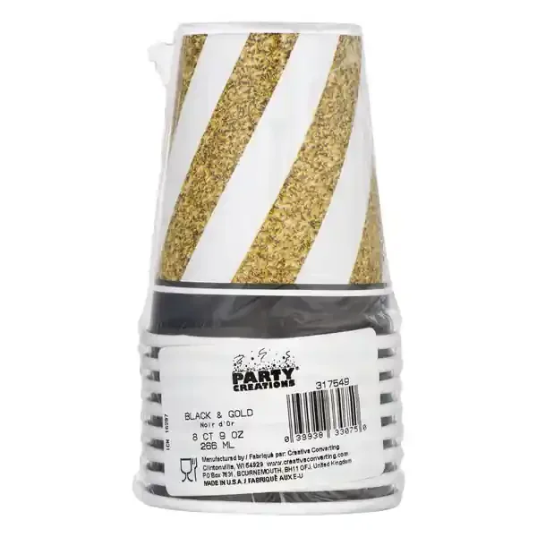 Party Creations Cups White & Gold 9 oz