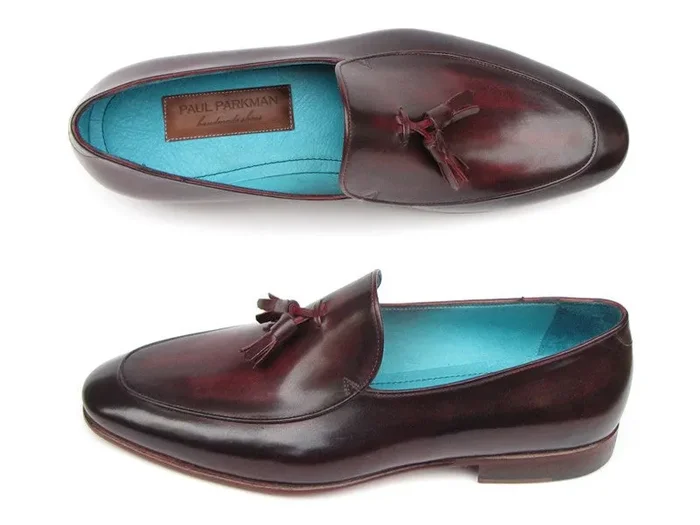 Paul Parkman Men’s Hand-Painted Leather Tassel Loafers in Black & Purple