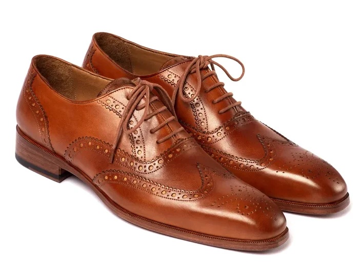 Paul Parkman Men’s Hand-Painted Wingtip Oxfords in Mid Brown