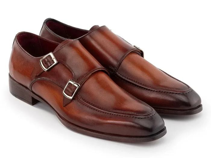 Paul Parkman Men’s Leather Double Monkstrap Shoes in Brown