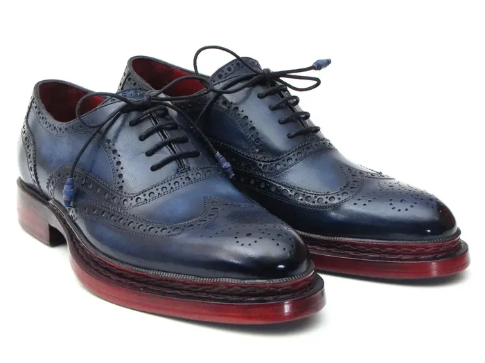 Paul Parkman Men’s Triple Leather Sole Wingtip Oxfords in Navy