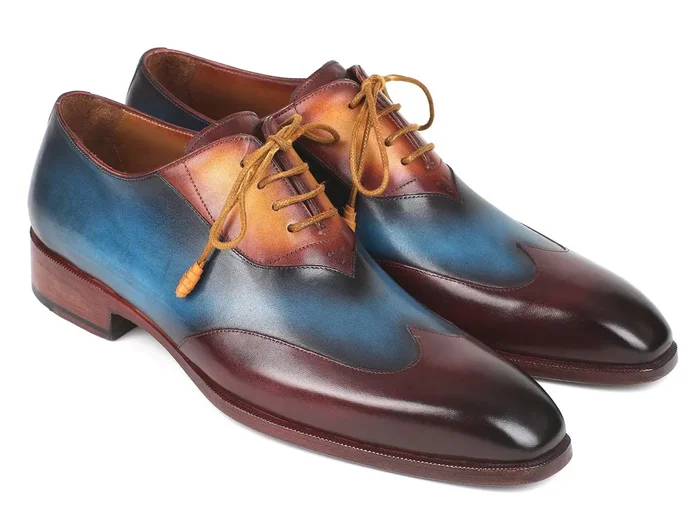 Paul Parkman Wingtip Leather Oxfords in Bordeaux, Blue & Camel