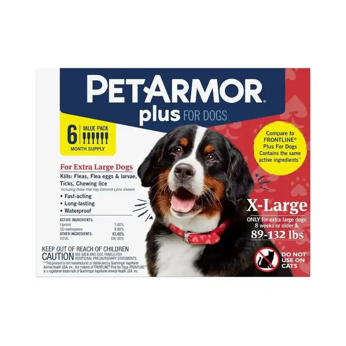 PetArmor Plus Flea and Tick Topical Treatment for Dogs – 89-132lbs – 6 Month Supply