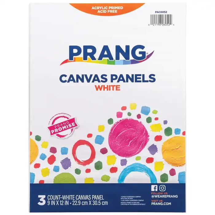 PRANG Canvas Panels 9 in x 12 in, 3ct, White, 9″ x 12″, 3 Panels
