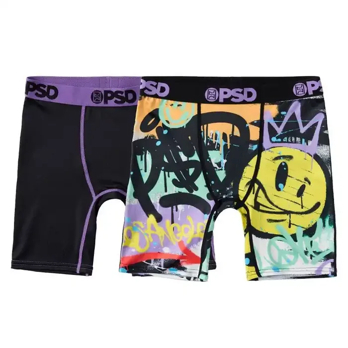 PSD Boys‘ 2pk Spray Paint Printed Boxer Briefs – Black/Purple/Yellow S