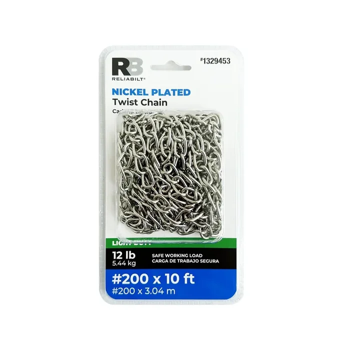 RELIABILT 10.0-ft x 200 Weldless Nickel plated Steel Chain (By-the-Roll)