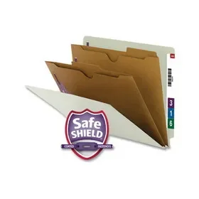 Smead SMD26710 X-Heavy End Tab Pressboard Classification Folders, Six SafeSHIELD Fasteners, 2 Dividers, Letter Size, Gray-Green, 10/Box, Price/BX