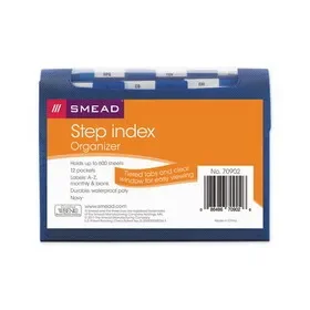 Smead SMD70902 Step Index Organizer, 12 Sections, Cord/Hook Closure, 1/6-Cut Tabs, Letter Size, Navy, Price/EA
