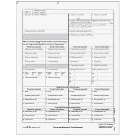 Super Forms 80075 – Form W-2C Corrected Employer Record, Copy D