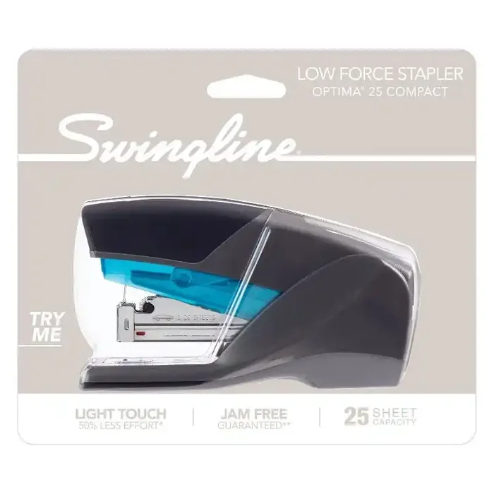 Swingline Optima 25 Compact Stapler Blue/Gray Non-Powered Desk Tool, Metal & Plastic, 1 Year Warranty, Office Stapler