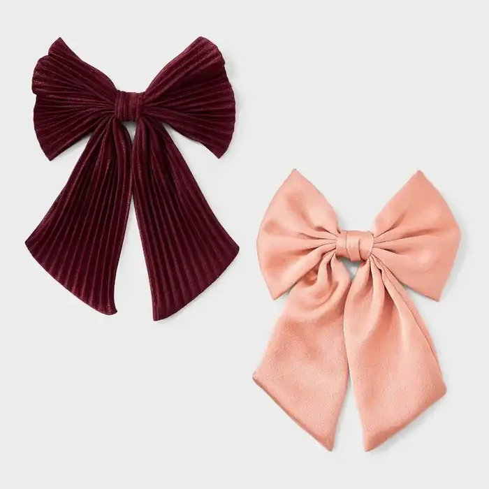Textured Bow Hair Barrette Set 2pc – A New Day™ Pink/Red