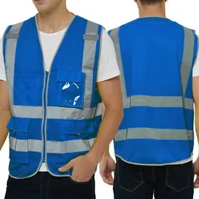 TOPTIE Class 2 High Visibility Zipper Front Safety Vest 9 Pockets and Reflective Strips Meets ANSI/ISEA Standards