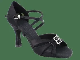 Very Fine S92307 Ladies Latin, Rhythm & Salsa Shoes, Black Satin, 2.5″ Spool Heel (PG), Size 4 1/2