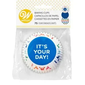 Wilton 415-0-0505 Blue, Polka Dot and It’s Your Day Baking Cups, 75-Count