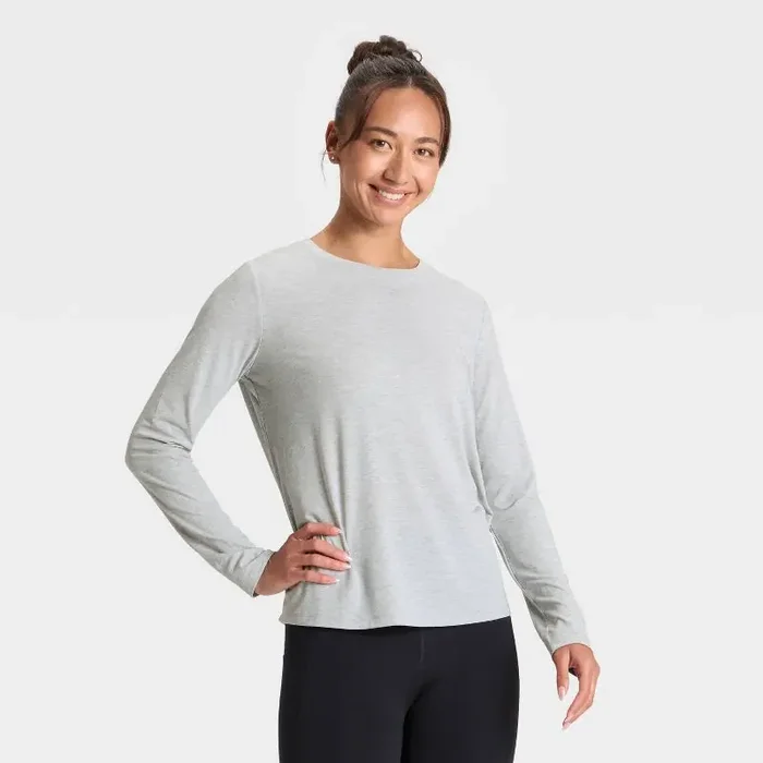 Women‘s Beyond Ease Leggings Friendly Long Sleeve Top – All In Motion™ Heathered Gray S