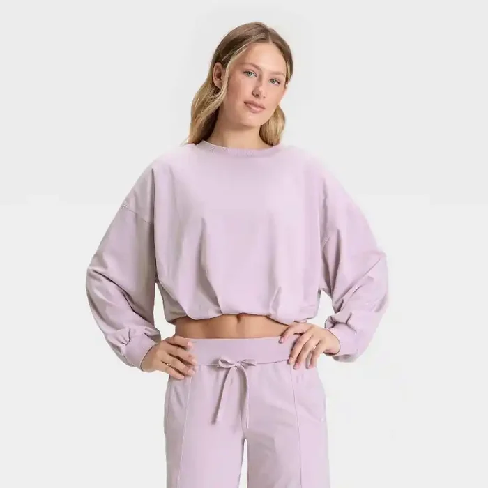 Women‘s Bubble Hem Long Sleeve Top – JoyLab™ Lavender L