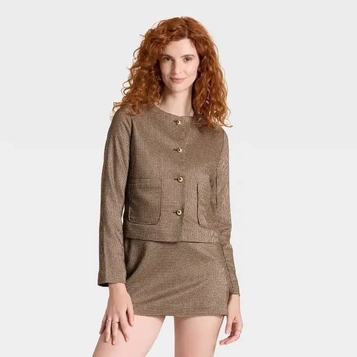 Women‘s Woven Lady Jacket – A New Day™ Brown Plaid S